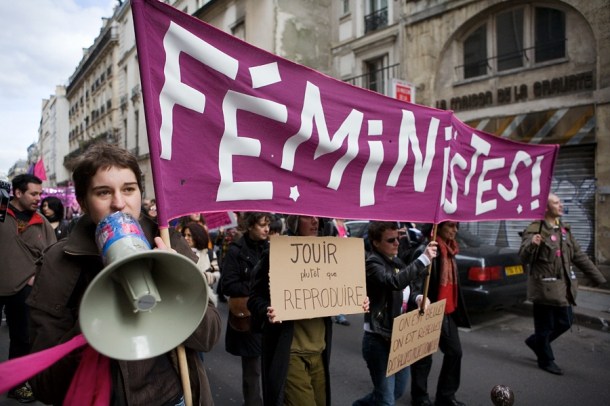 Feminists protesting in France for reproductive justice