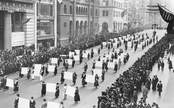 Suffragists Parade Down Fifth Avenue, 1917 via NY Times archives