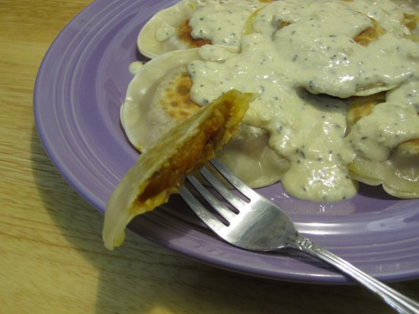 Pumpkin Ravioli with Pine Nut Cream Sauce