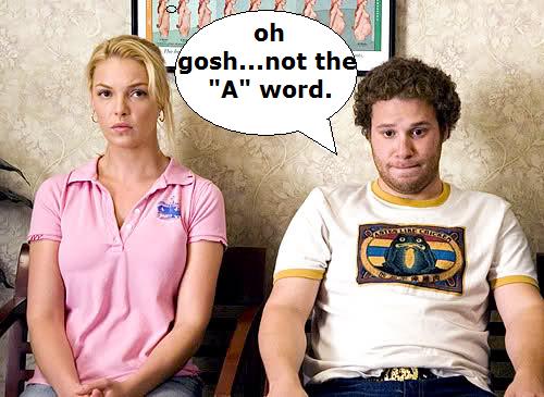 Knocked Up and abortion; image via Feminist Blackboard (http://feministblackboard.tumblr.com/post/9518850900/have-you-noticed-the-inability-to-say-the-word)