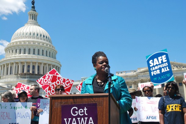 Rep Gwen Moore at VAWA rally image by Leadership Conference on Civil and Human Rights via Flickr (http://www.flickr.com/photos/lccr/7456898524/)